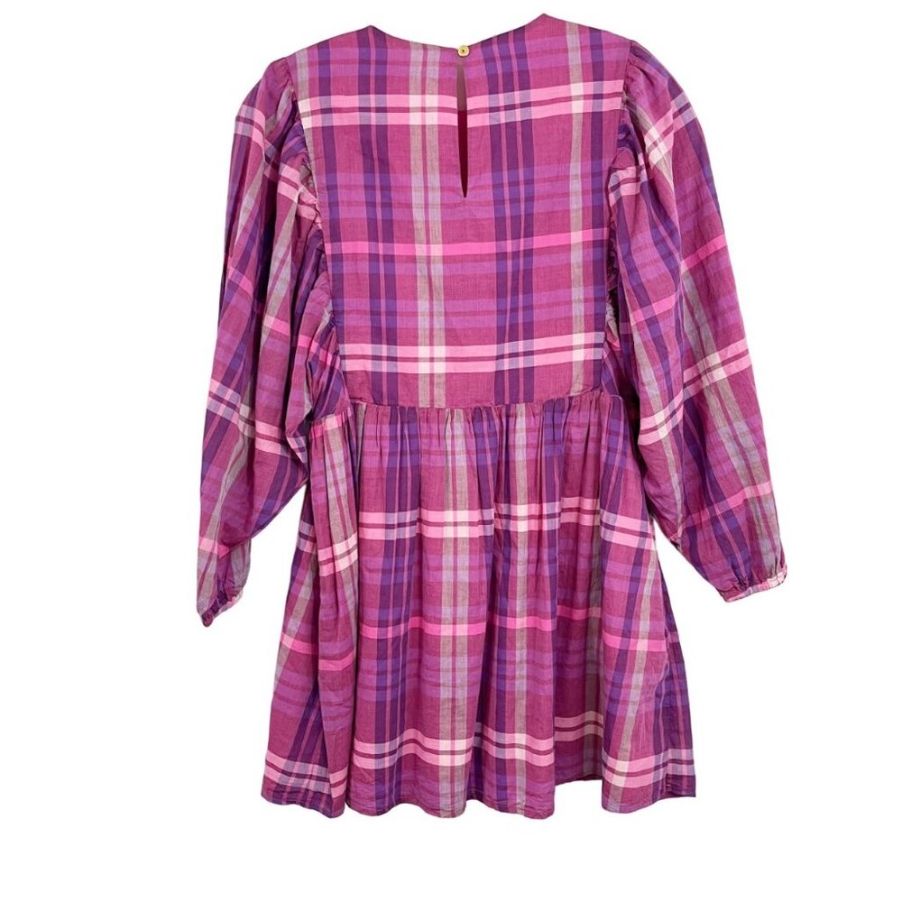 NEW J. Crew Crewcuts Pink Purple Plaid Balloon Sleeve Pleated Dress - Size 14 - Picture 2 of 6